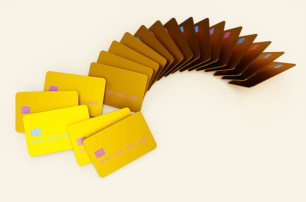 istock Many gold credit cards on white background. 3d rendering illustration 2224902031