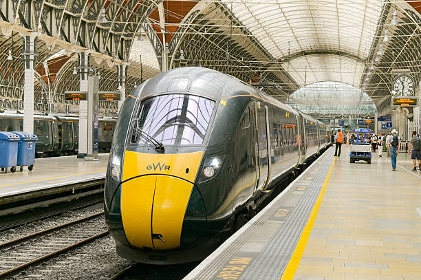 London, England, UK - 4 July 2025: Class 800 high speed train alongside one of the platforms at London Paddington railway station. The train is operated by Great Western Railway GWR.