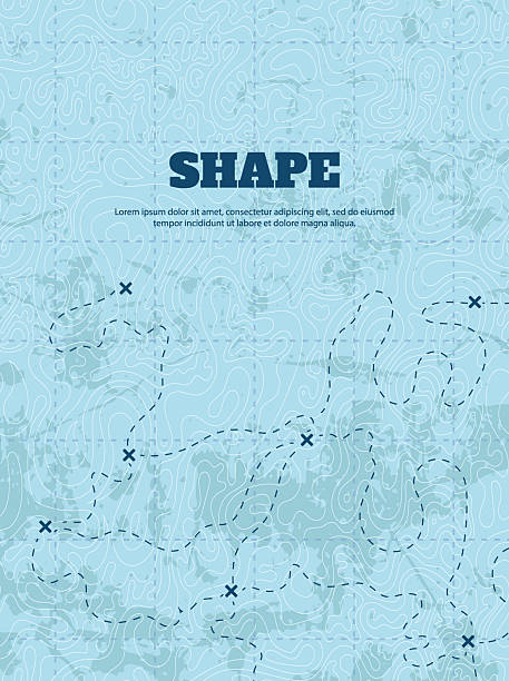 Vector illustration. Topographic cover concept. Set of minimal design banner for print. Vintage color. Old fashion style. Retro poster graphic. Map with marks and trails. Line art pattern