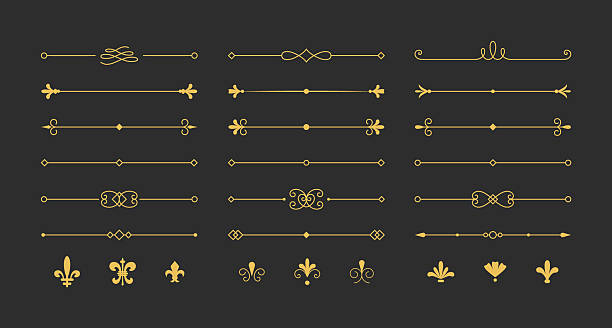 Elegant gold decorative dividers and separators with royal fleur-de-lis icons. Set of classic and minimalist flourishes. Vector border designs for vintage labels, cards and wedding invitations.