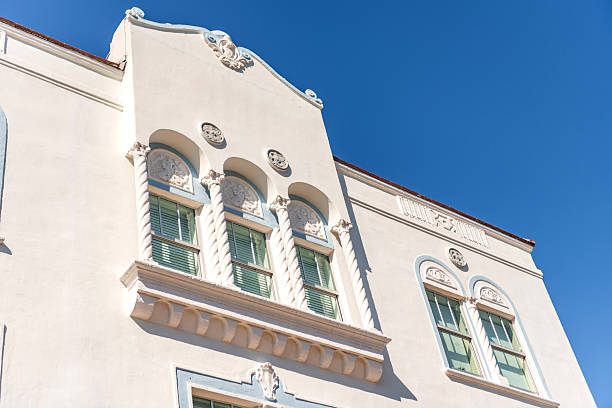 istock Art Deco building architecture. Architectural building. Art deco. Architectural district Art Deco. Modern building of Miami beach. Ocean drive. Miami Beach in Ocean Drive Florida. Perspective view 2224933897