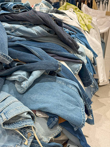 istock Casual Denim Pile with Mixed Textures and Cream Knit Accent 2224941854