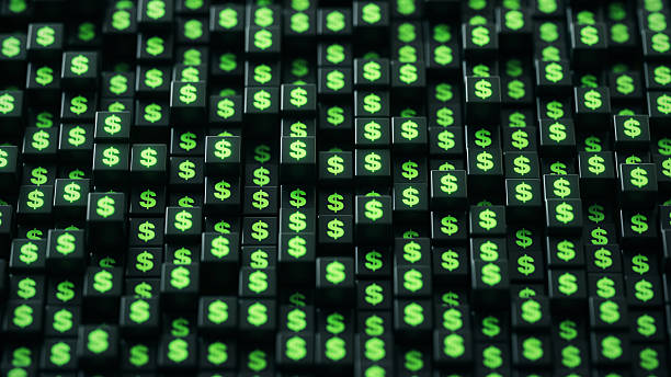 Glowing Dollar Symbol in Black Cubes. Growth and savings concept