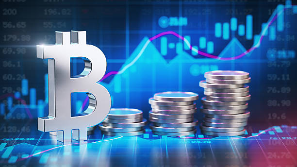 istock Metallic Bitcoin Symbol and Coins Over Financial Chart Background 2224946584