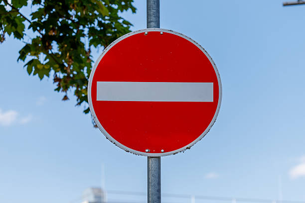 istock German Red Circle White Bar Sign on Metal Pole 2224947754