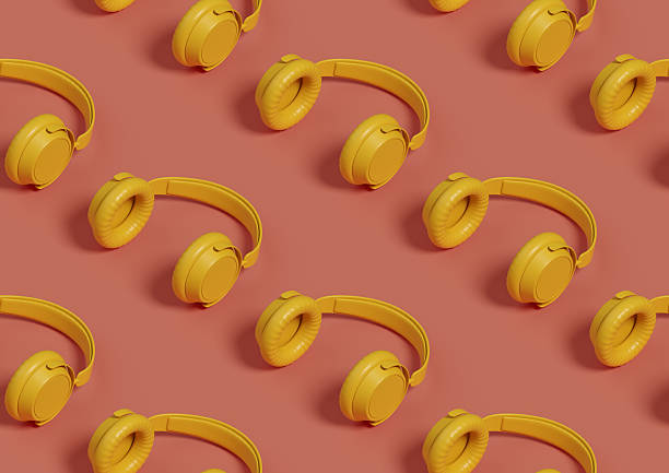 istock Seamles isometric pattern of yellow headphones. 3d illustration. 2224948853