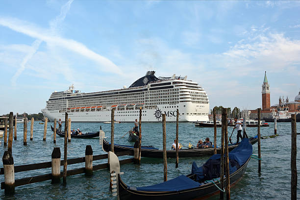 Cruise ship in the Lagoon of Venice - Italy.