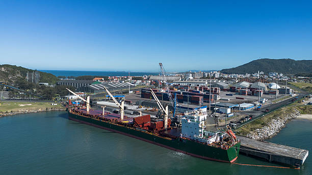istock Aerial view of cargo port in operation 2224971491