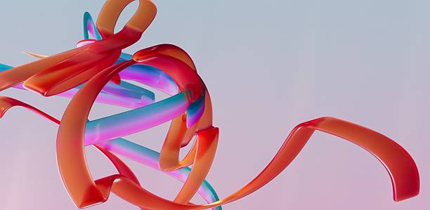 istock Abstract blue orange and pink translucid ribbon waves 2224971623