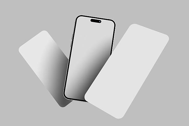 istock 3d render of Modern smartphone mockup with a blank screen on overlapping gray and white tiles, ideal for social media content. 2224993979