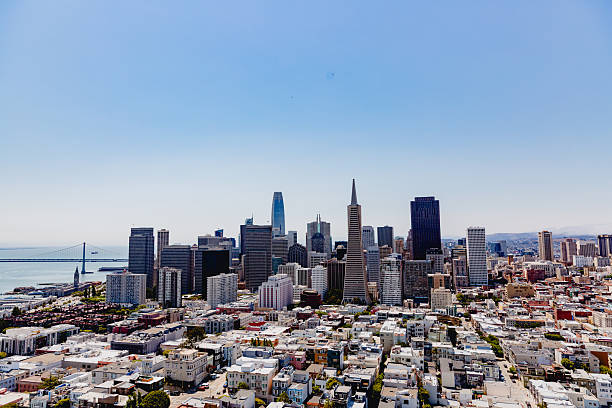 Downtown San Francisco California City Skyscraper Buildings with clear skies. Shot with copy space available for logos or text.
