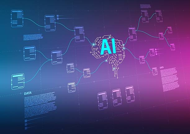 AI or artificial intelligence and big data management concept showing data analyst to process and analyze information. Ideal for data science, analytics, cloud computing, automation. AI or artificial intelligence and big data management concept showing data analyst to process and analyze information. Ideal for data science, analytics, cloud computing, automation. Vector Illustration. process automation office stock illustrations
