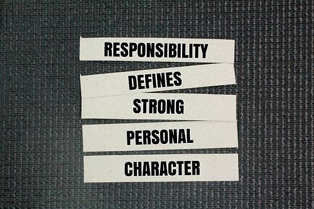 istock Words or quotes inspirational and motivation about accountability, namely RESPONSIBILITY DEFINES STRONG PERSONAL CHARACTER 2225004341