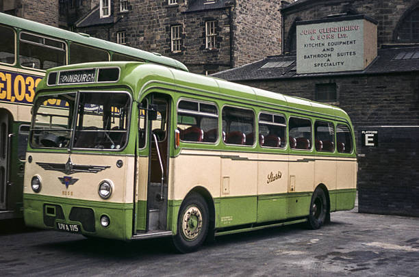 Edinburgh, UK - 1973: Vintage image of bus in Edinburgh.  Starks coach bus B255 ex Baxters (registration UVA 115).