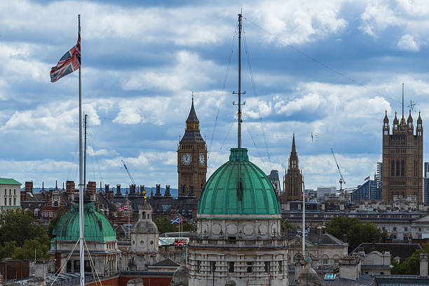 A view of London, seen from the rooftops of the main monuments, the Ferris wheel and the Tower.
