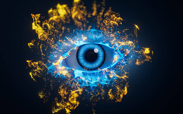 istock An eye in the dark with vfx particles, 3d rendering. 2225018127
