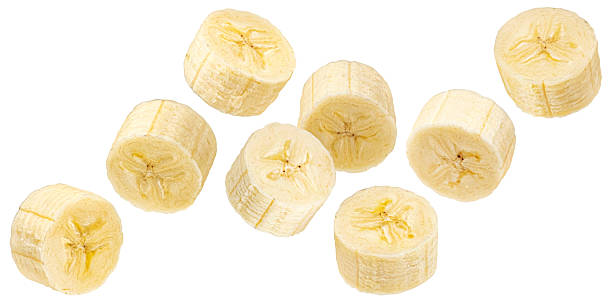 istock Falling peeled banana slices isolated on white background with clipping path 2225018440