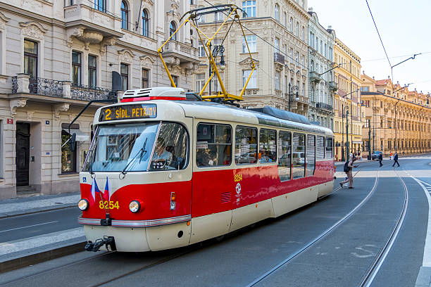 Prague, Czech Republic - July 5, 2025: Tram running through the streets of the city