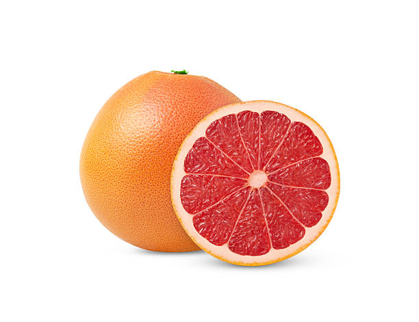istock Juicy grapefruit and a slice isolated. Whole citrus fruit and a half with clipping path. 2225023658