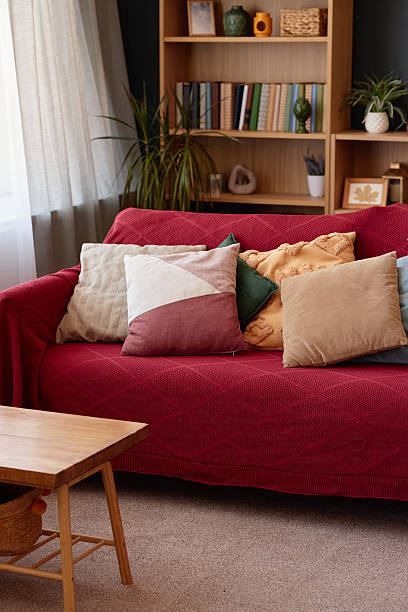 istock Empty Living Room Sofa with Decorative Cushions in Cozy Home Interior Setting 2225032047