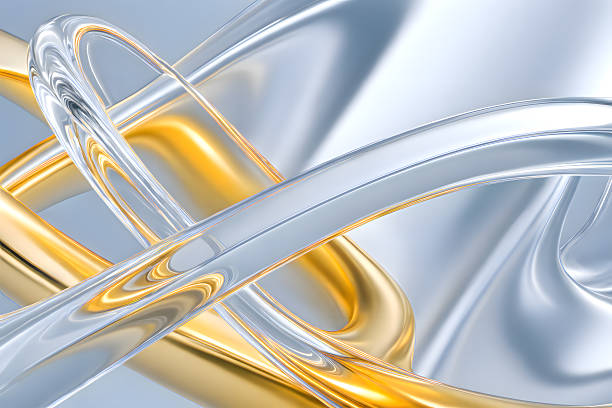 istock Futuristic 3D abstract background featuring intertwined silver and gold fluid ribbons 2225038893