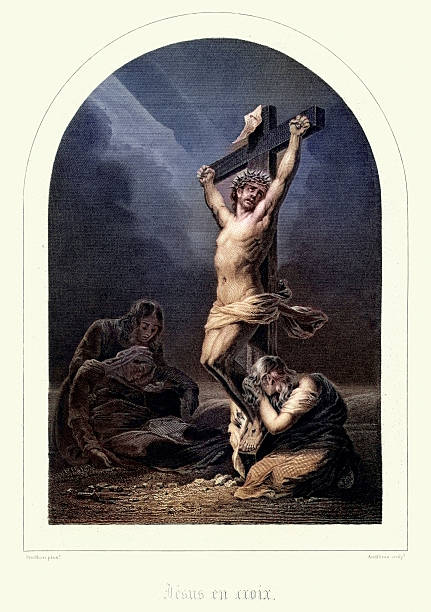 Vintage engraving of showing a scene from the New Testament, Jesus on the Cross. 1846