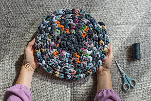 istock Finished round eco rug from recycled fabric 2225048980