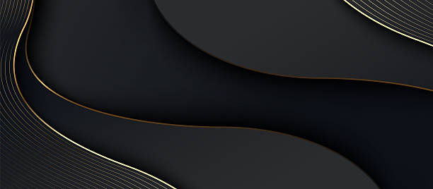 istock Abstract black wavy shape with a gold lines background. Luxury banner, presentation. Geometric paper cut luxury background 2225049076