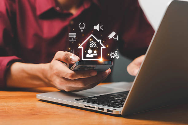 istock Control your entire smart home from anywhere with mobile app. Manage lights, temperature, appliances and even monitor security cameras from your phone. Automation simplifies for ultimate convenience. 2225053432