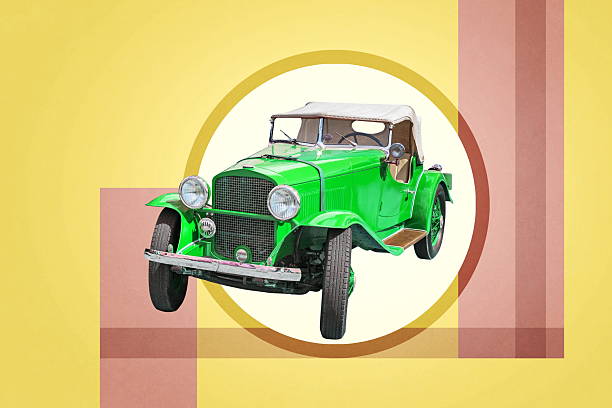 istock green retro car on yellow background 2225053978