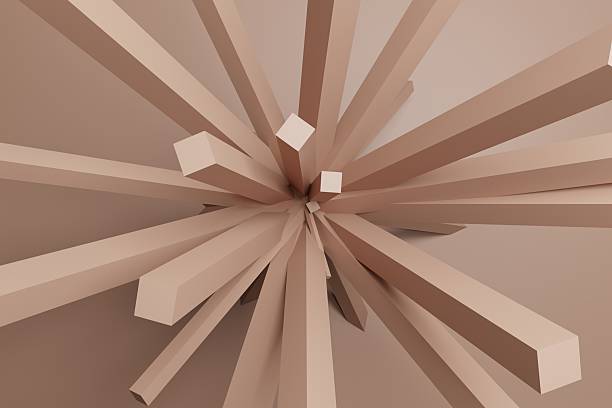 Abstract 3D Burst of Architectural Forms with Radial Energy in Mocha Mousse Tones, Suitable for Futuristic Design Montages, Visual Effects or Dramatic Motion Openers