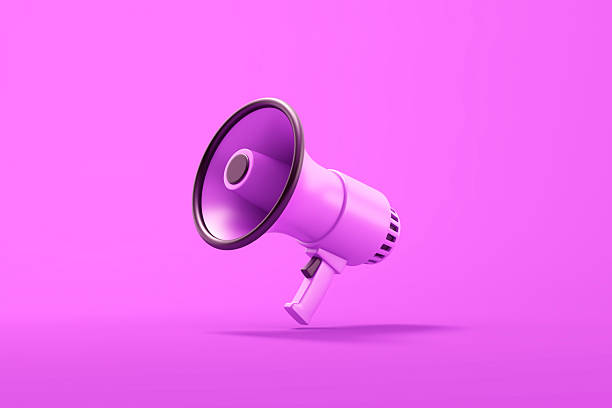 istock Single purple electric megaphone with a handle stands on a purple background 2225061639