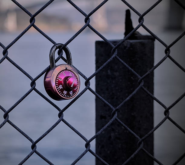 istock Red Lock on Chain-Link Fence at Dusk 2225065664