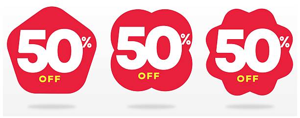 istock 50% off, tag, special offer, sticker, banner percent off price, value. Red, shape, balloon. Advertising, promo, discount, shop, sales. Set, icon, vector 2225067215