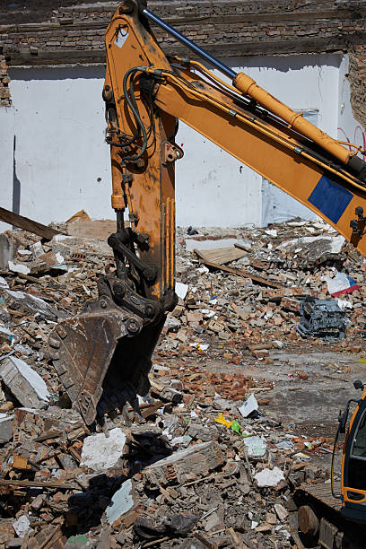 istock excavator bucket on dismantling site, side view 2225069058