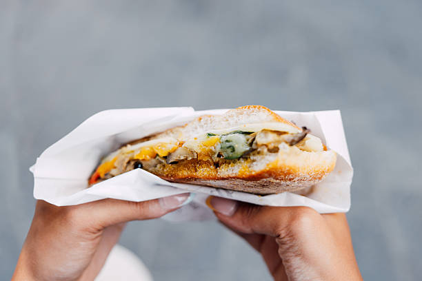nice grilled chicken sandwiches meal with coffee