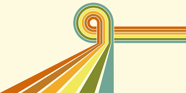 Retrofuturism poster design in trendy retro line style. Modern art poster retro vintage style 70s stripes background template lines shapes vector design.
