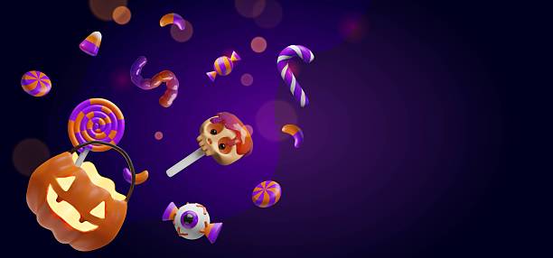 istock 3D Halloween party invitation banner candies 2225076387