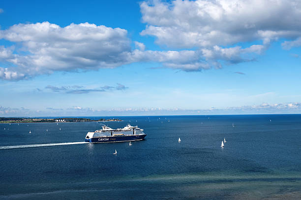 A ferry is leaving the Kiel Fjord. stock photo