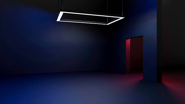 Dark futuristic interior with glowing red entrances, perfect for sci-fi garage, automotive tech concept or spaceship docking bay visuals.