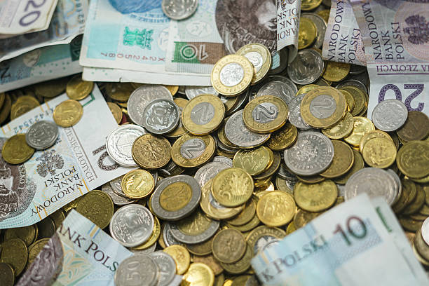 istock Polish coins and banknotes. 2225090648