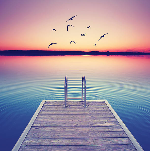calm summer sunset - wooden jetty at the beach