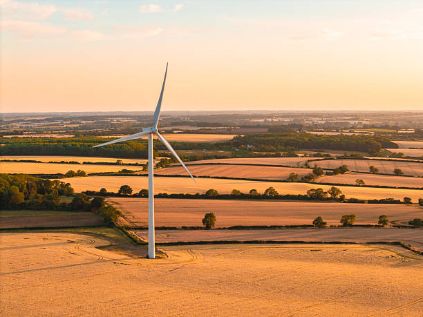 istock Wind turbines generating clean energy in golden fields at sunset 2225094448