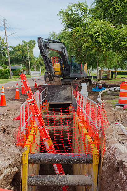 istock Construction Zone with Safety Measures and Pipeline Installation 2225096856