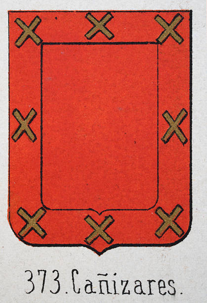 istock Medieval heraldry, Coat of arms, Shield with, Gold, Cross, Red, Spanish, Vintage illustration 2225106443