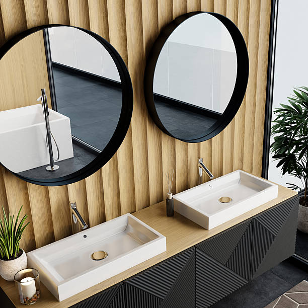 istock Modern Luxury Spa Bathroom Interior with Wood Paneling and Open View 2225111652
