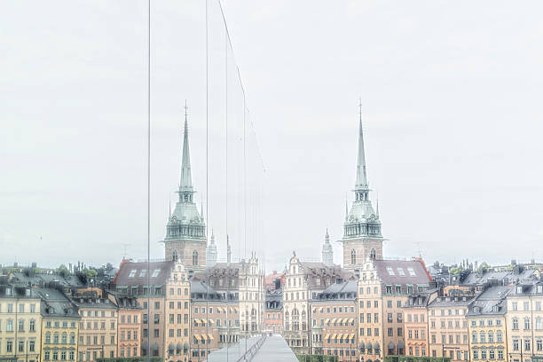 The old town in Stockholm reflecting in glas.