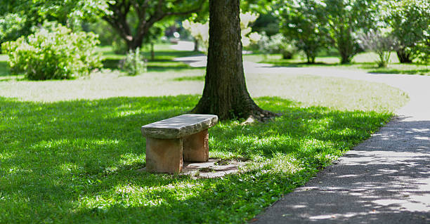 Nestled beneath the trees, a weathered stone bench offers a peaceful place to pause and reflect. Surrounded by nature’s gentle beauty, it invites rest, prayer, or simply watching the world go by. This timeless scene captures the stillness and serenity found in everyday places — a reminder to slow down and breathe.\n\nPerfect for prints, contemplative posts, or Christian reflections on rest and stillness.