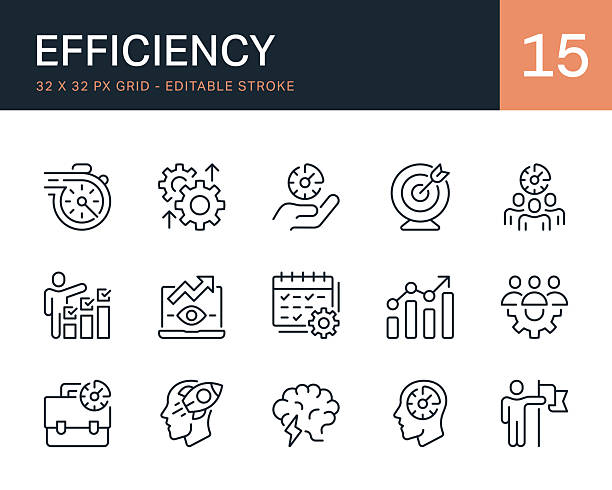 efficiency editable vector icons - dolu stock illustrations
