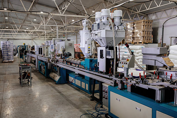 istock Modern polymer extrusion production line. Flat drip Irrigation tape and pipe production line 2225121234